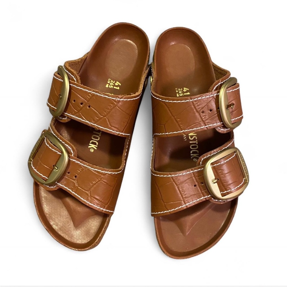 Birkenstocks x STAUD croc embossed leather in cognac